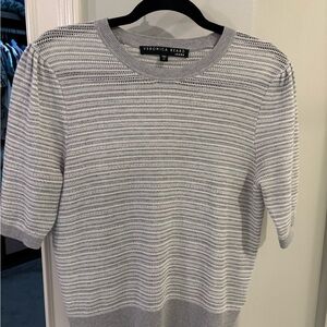 Veronica Beard Light Gray Striped Crewneck Sweater perfect condition sz small